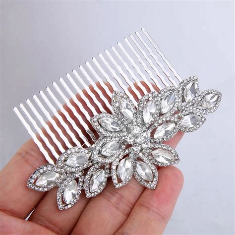 Bella Fashion Clear Flower Austrian Crystal Hair Comb Wedding Rhinestone Accessories Jewelry For