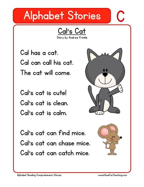 Reading Comprehension Worksheet Cals Cat Preschool Reading