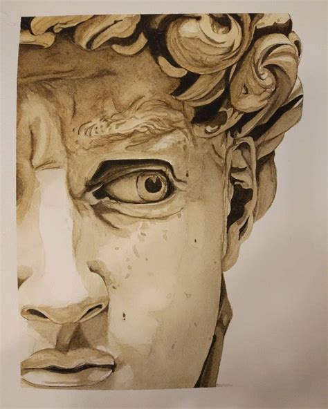 Detail Of Davids Face Of The Great Michelangelo Watercolor 21 X 29