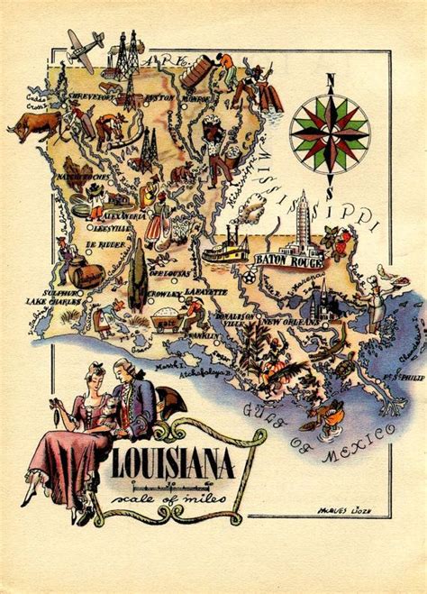 Vintage Map Of Louisiana 1946 United States Usa Illustrated Etsy
