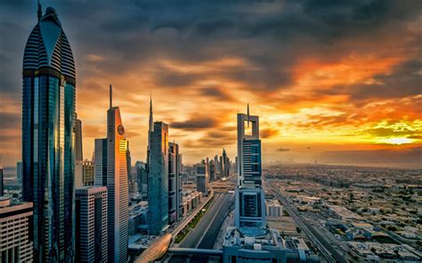 Download Wallpapers Dubai Uae Evening Sunset Beautiful Sky