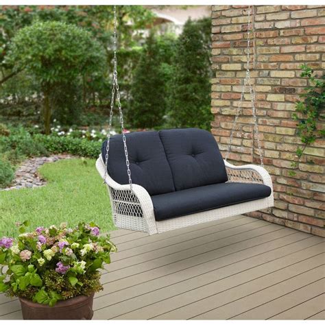 White Wicker 3 Seater Swing Loveseat Bench Outdoor Patio Garden