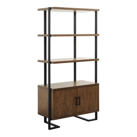 Lexicon Sedley Mid Century Metal And Wood Bookcase In Walnutrustic Black