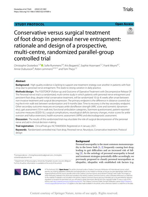 Pdf Conservative Versus Surgical Treatment Of Foot Drop In Peroneal