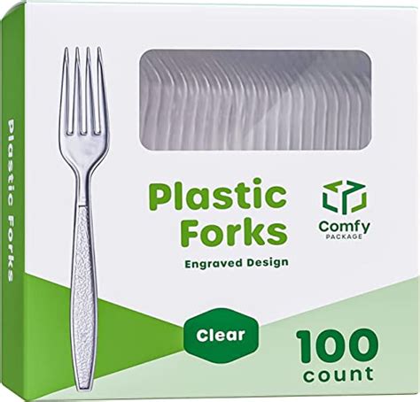 100 Pack Heavyweight Disposable Clear Plastic Forks Engraved Design