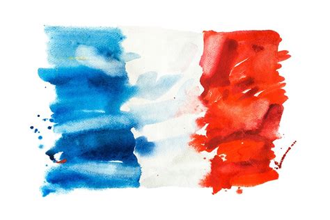 Flag Of France Hand Drawn Watercolor Illustration Featuring Flag