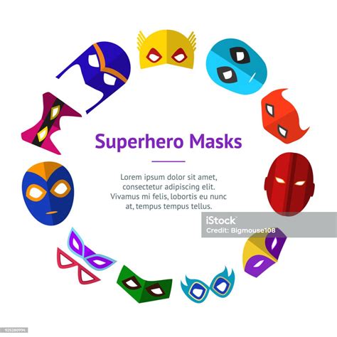 Cartoon Superhero Mask Banner Card Circle Vector Stock Illustration