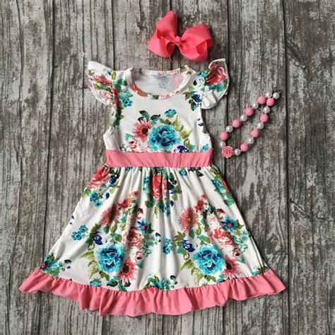 Summer Cotton Design New Baby Girls Kids Boutique Clothes Coral Dress