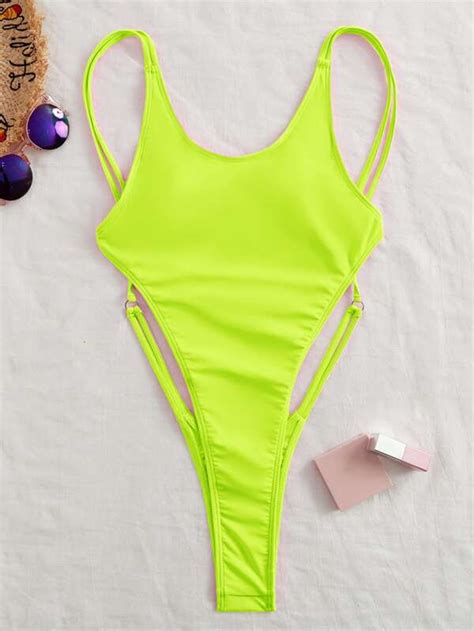 SHEIN Swim SXY Neon Lime Crisscross One Piece Swimsuit SHEIN USA