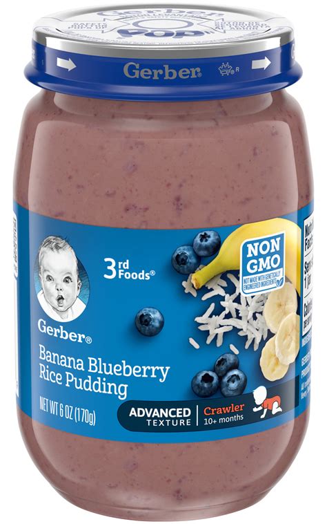 Gerber 3rd Foods Baby Food Jars Banana Blueberry Rice Pudding 6 Oz