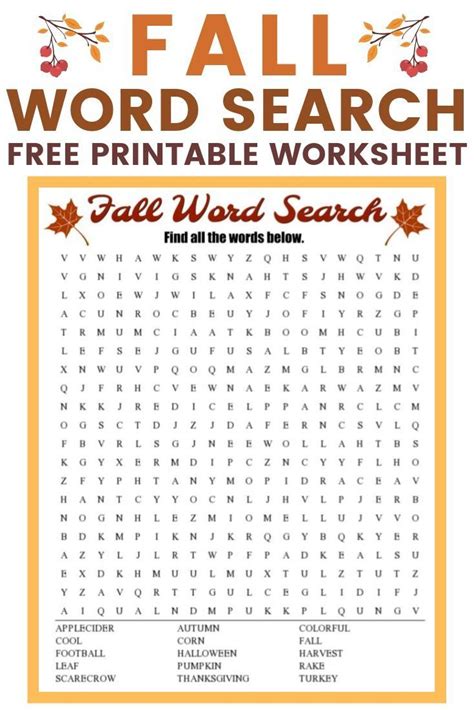 Printable Word Searches Fall