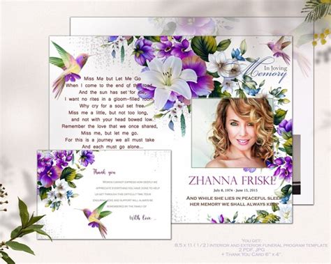 Purple Flowers Funeral Template Funeral Program Women Etsy