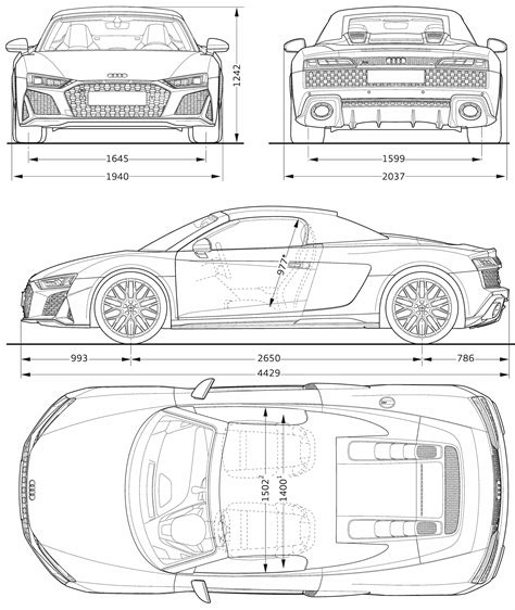 Audi R8 V10 Spyder Quattro 2019 Blueprint Download Free Blueprint For