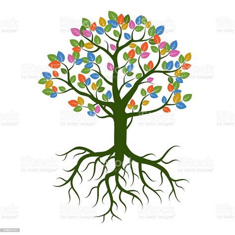 Sólo usan los colores primarios y el ojo debe hacer la mezcla. Ilustración de Color Árbol Y Raíces Ilustración Vectorial ...