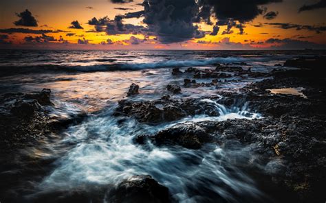 Download Wallpapers Rocky Coast Sunset Seascape Evening Waves Sea