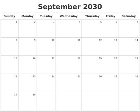 September 2030 Calendar Maker