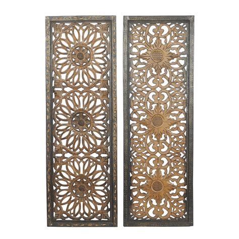 Decmode Indoor Brown Mango Wood Traditional Wall Décor Set Of 2