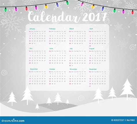 2017 Calendar On Merry Christmas And Happy New Year Background Stock