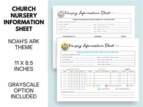 Church Nursery Information Sheet Noahs Ark Sign In Sheet Download