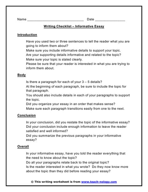 The layout of an informative essay is similar to other types of academic essays. Informative Essay Writing Checklist