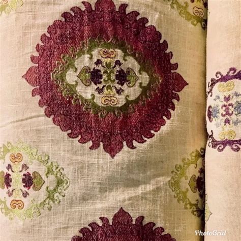 Linen Rayon Embroidered Drapery Upholstery Fabric Flax Suzani