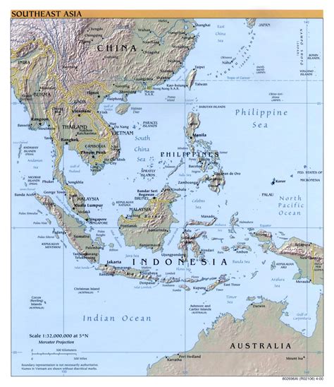 Large Detailed Political Map Of Southeast Asia With Relief 2000
