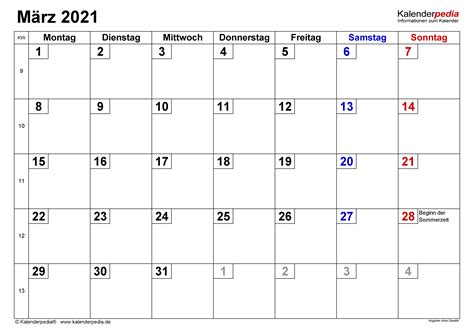 Sie können sie für jeden zweck verwenden und auf ihrer website platzieren. Monatskalender März 2021 Zum Ausdrucken Kostenlos ...