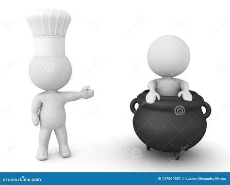 3D Chef Showing Person Inside Cauldron Stock Illustration