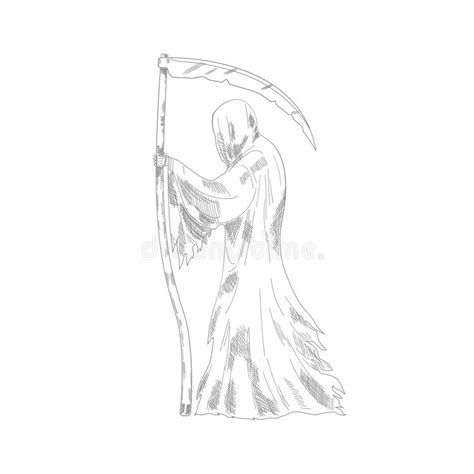 Grim Reaper Isolated Death Hood White Background Stock Illustrations