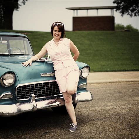 Retro Woman Leaning On Hood Of Car Photograph By Gillham Studios Fine