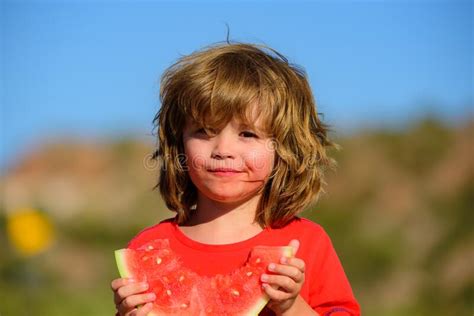 Funny Cute Kids Eating Watermelon Stock Photo Image Of