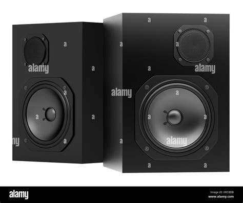 Two Black Audio Speakers Isolated On White Background Stock Photo Alamy