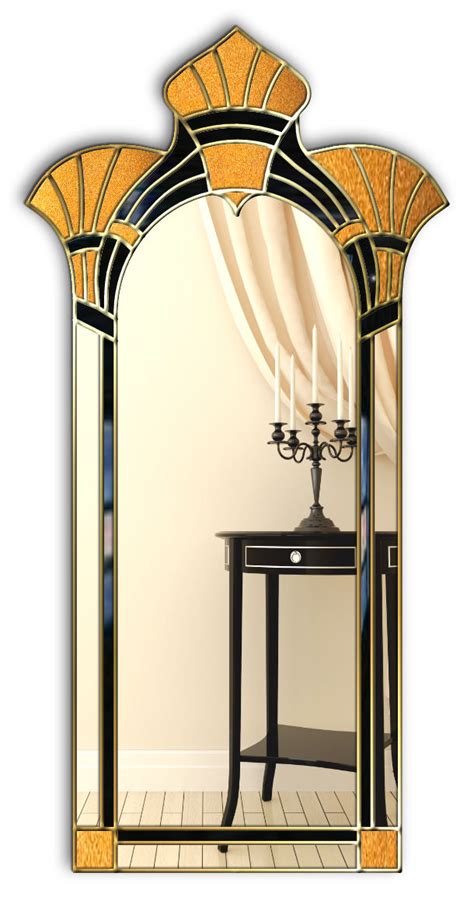 Louis Art Deco Original Handcrafted Fan Wall Mirror In Bronze And Gold