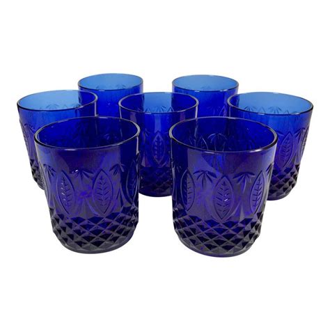 Vintage Cobalt Blue Glass Tumblers Set Of 7 Blue Drinking Glasses Cobalt Blue Glass