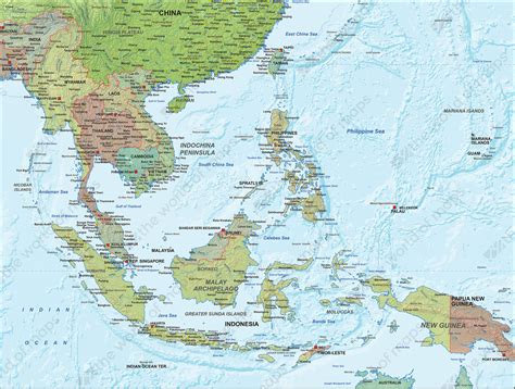 digital political map south east asia with relief 1313 the world of