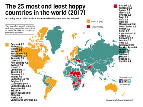 The 25 Most And Least Happy Countries In The World Factsmaps