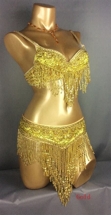belly dance dancing costume set outfits 2pics handmade brabelt gold silver and white color can