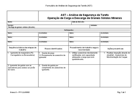 formulário de análise de segurança da tarefa ast pdf