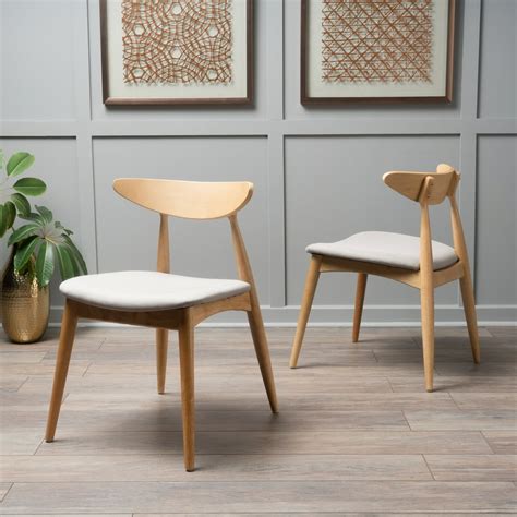 Noble House Branson Mid Century Modern Dining Chairs Set Of 2 Beige
