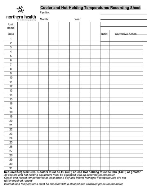 40 Printable Temperature Log Sheets Word Excel Pdf Safety Checklist