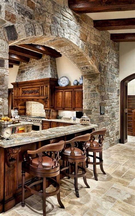 125 beautiful cozy home with gorgeous stone fireplace 14 tuscan kitchen design rustic