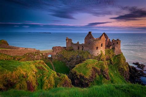 Dunluce Castle Northern Ireland Ruin Clouds Hill Sea Landscape