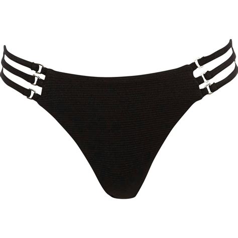 Black Rib Strappy Side Bikini Bottoms Bikinis Swimwear Longline