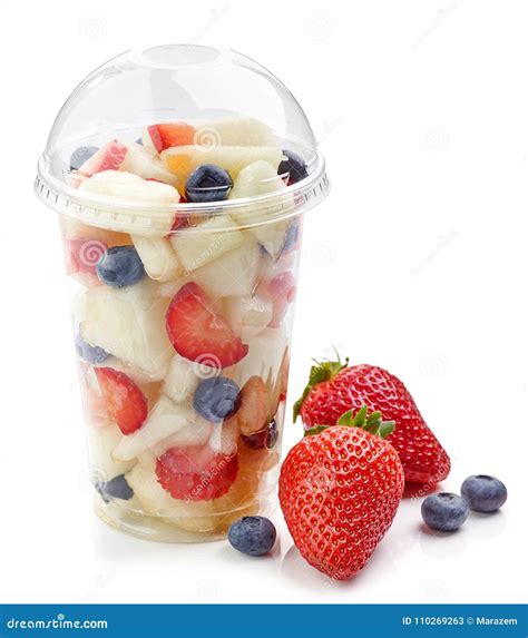 Fresh Fruit Pieces Salad In Plastic Cup Stock Image Image Of Food
