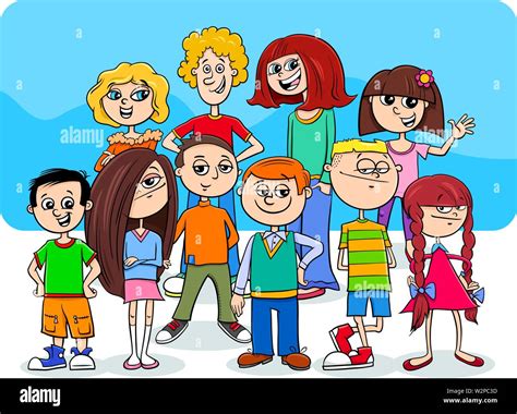 Cartoon Illustration Of Elementary Age Or Teenager Children Characters