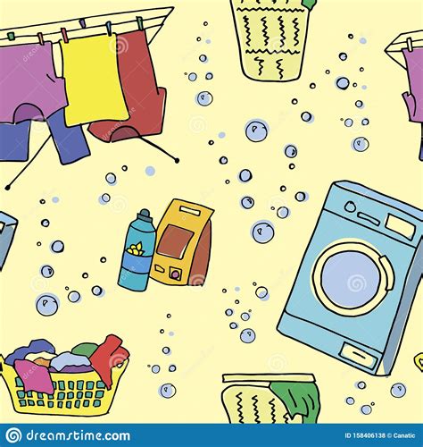 The term is mostly applied to machines that use water as opposed to dry cleaning (which uses alternative cleaning fluids and is performed by specialist businesses) or ultrasonic cleaners. Laundry Pattern. Colored Doodle Elements For Washing ...