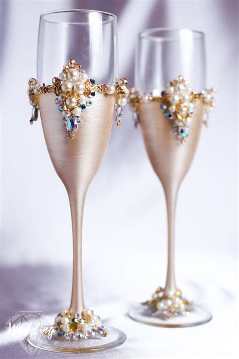 Personalized Wedding Champgne Gold Glasses By Weddingartgallery