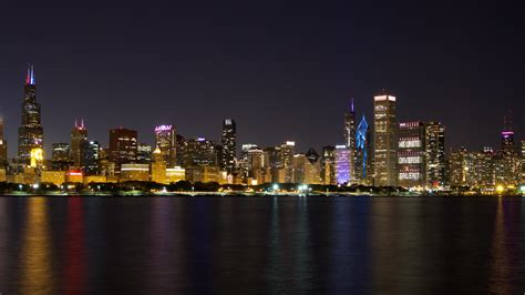 Chicago Skyline At Night 4k Wallpaper