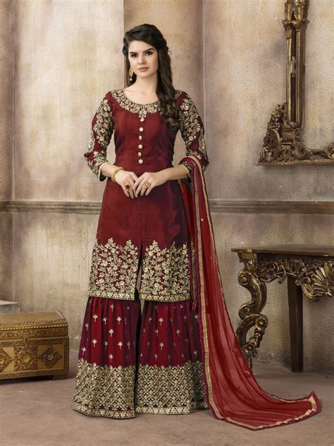 Buy Viscos Upada Silk Embroidered Gharara Suit By Fashion Zonez Online