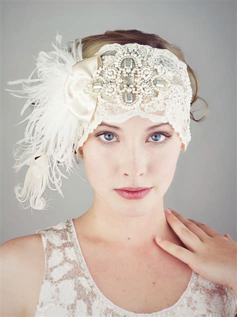 gatsby ivory lace flapper feather headband bridal deanna dibene millinery